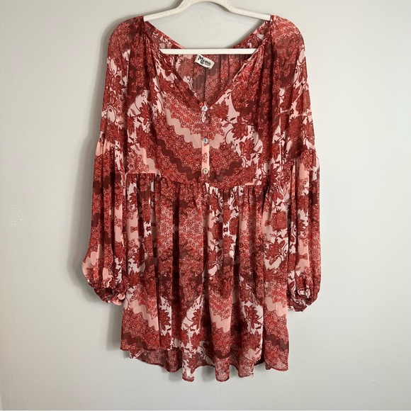 Show Me Your Mumu Peasant Style Semi-Sheer Dress-Balloon Sleeves-Medium - Picture 1 of 10